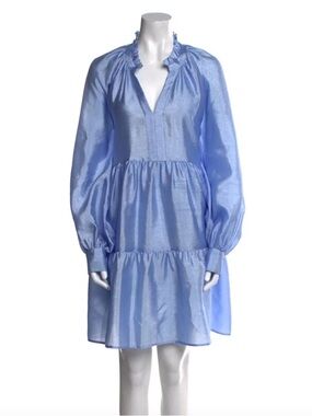 STINE GOYA Light Blue Ruffle Collar Long-Sleeve Tiered Dress